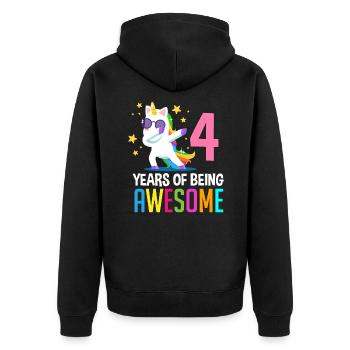 4ème anniversaire 4 ans licorne chemise d’anniversaire - Veste à capuche bio Premium Unisexe - noir - Dos - Nico (187cm)