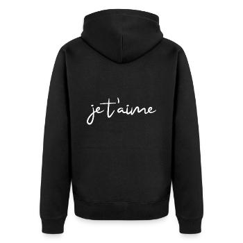 je t'aime - Unisex Premium Organic Zip Hoodie - black - Back - Nico (187cm)