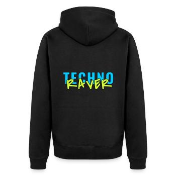 techno raver - Unisex Premium Bio Zip Hoodie - Schwarz - Hinten - Nico (187cm)