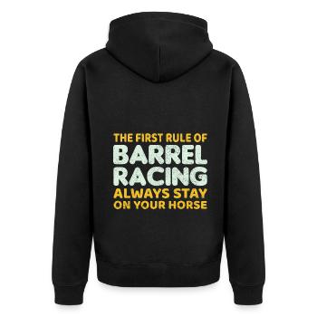 Barrel Racer Reiten Racing Rodeo Lustig - Unisex Premium Bio Zip Hoodie - Schwarz - Hinten - Nico (187cm)