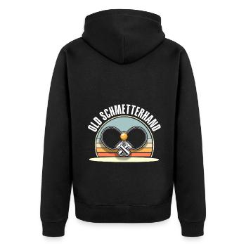Tischtennis Old Schmetterhand - Unisex Premium Bio Zip Hoodie - Schwarz - Hinten - Nico (187cm)