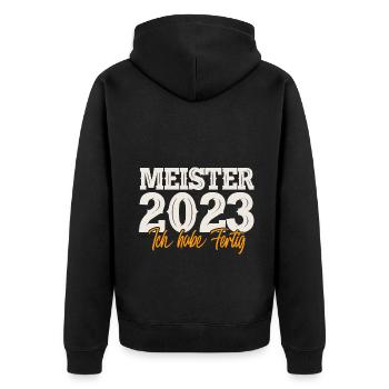 Meister 2023 Meisterprüfung Meisterbrief - Unisex Premium Bio Zip Hoodie - Schwarz - Hinten - Nico (187cm)