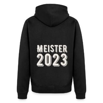 Meister 2023 Meisterprüfung Meisterbrief - Unisex Premium Bio Zip Hoodie - Schwarz - Hinten - Nico (187cm)