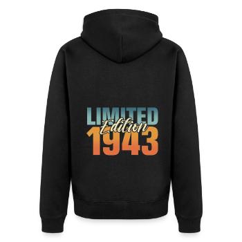 80. Geburtstag Jahrgang 1943. 80 Jahre - Unisex Premium Bio Zip Hoodie - Schwarz - Hinten - Nico (187cm)