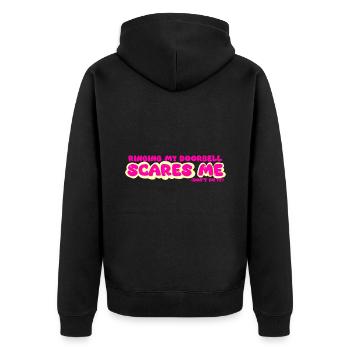 Klingeln Sie nicht an meiner Tür, es macht mir Angst - Unisex Premium Bio Zip Hoodie - Schwarz - Hinten - Nico (187cm)