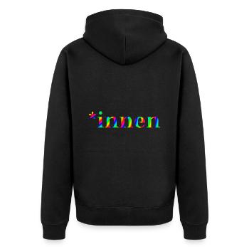 *innen Geschenkidee pro Gendern Feminismus innen - Unisex Premium Bio Zip Hoodie - Schwarz - Hinten - Nico (187cm)