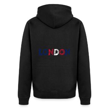 LONDON Geschenkidee UK England United Kingdom - Unisex Premium Bio Zip Hoodie - Schwarz - Hinten - Nico (187cm)