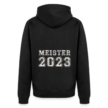 Meister 2023 Meisterprüfung Meisterbrief - Unisex Premium Bio Zip Hoodie - Schwarz - Hinten - Nico (187cm)