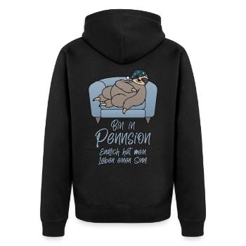 Pensionär Pen(n)sionär Pension Pen(n)sion Faultier - Unisex Premium Bio Zip Hoodie - Schwarz - Hinten - Nico (187cm)