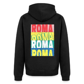 Rom Roma Italien Stadt Schrift Skyline Heimat - Unisex Premium Bio Zip Hoodie - Schwarz - Hinten - Nico (187cm)