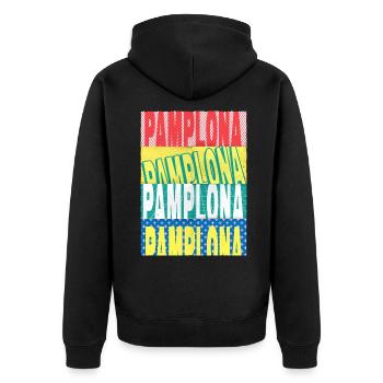 Pampelune Espagne City Font Skyline Accueil - Veste à capuche bio Premium Unisexe - noir - Dos - Nico (187cm)