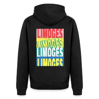 Limoges France City Font Skyline Accueil - Veste à capuche bio Premium Unisexe - noir - Dos - Nico (187cm)