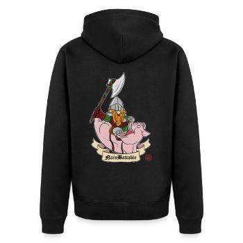 Warrior Dwarf - der schlagbare Zwerg - Unisex Premium Bio Zip Hoodie - Schwarz - Hinten - Nico (187cm)