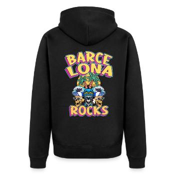 Barcelona Sommer Sonne Strand Palmen Totenkopf - Unisex Premium Bio Zip Hoodie - Schwarz - Hinten - Nico (187cm)