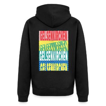 Gelsenkirchen Deutschland Stadt Schrift Skyline - Unisex Premium Bio Zip Hoodie - Schwarz - Hinten - Nico (187cm)