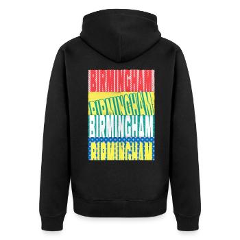 Birmingham Angleterre UK City Font Skyline Accueil - Veste à capuche bio Premium Unisexe - noir - Dos - Nico (187cm)