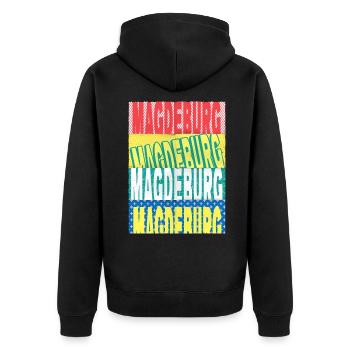 Magdeburg Deutschland Stadt Schrift Skyline - Unisex Premium Bio Zip Hoodie - Schwarz - Hinten - Nico (187cm)