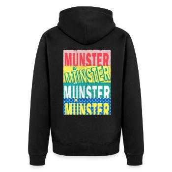 Münster Deutschland Stadt Schrift Skyline - Unisex Premium Bio Zip Hoodie - Schwarz - Hinten - Nico (187cm)
