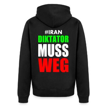 diktator muss weg iran - Unisex Premium Bio Zip Hoodie - Schwarz - Hinten - Nico (187cm)