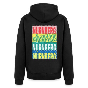 Nürneberg Deutschland Stadt Schrift Skyline - Unisex Premium Bio Zip Hoodie - Schwarz - Hinten - Nico (187cm)