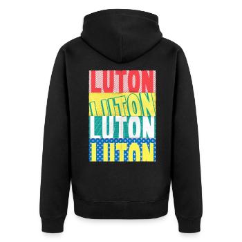 Luton Angleterre Royaume-Uni City Font Skyline Accueil - Veste à capuche bio Premium Unisexe - noir - Dos - Nico (187cm)