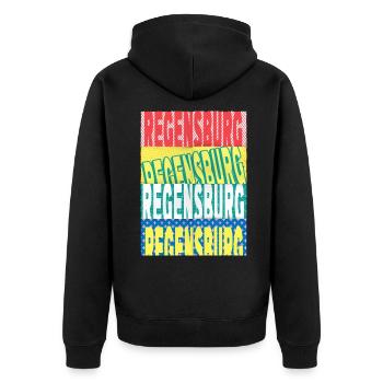 Regensburg Deutschland Stadt Schrift Skyline - Unisex Premium Bio Zip Hoodie - Schwarz - Hinten - Nico (187cm)