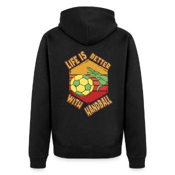 Handball Handballer Spieler Sport Vintage Retro - Unisex Premium Bio Zip Hoodie - Schwarz - Hinten - Nico (187cm)