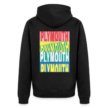 Plymouth England UK Stadt Schrift Skyline Heimat - Unisex Premium Bio Zip Hoodie - Schwarz - Hinten - Nico (187cm)