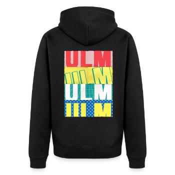 Ulm Deutschland Stadt Schrift Skyline - Unisex Premium Bio Zip Hoodie - Schwarz - Hinten - Nico (187cm)