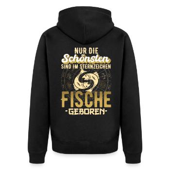 Sternzeichen Fische Spruch Geschenk - Unisex Premium Bio Zip Hoodie - Schwarz - Hinten - Nico (187cm)