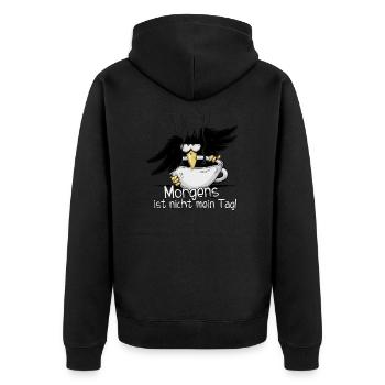 Morgens nicht mein Tag Kaffee Rabe Morgenmuffel - Unisex Premium Bio Zip Hoodie - Schwarz - Hinten - Nico (187cm)