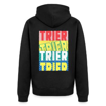 Trier Deutschland Stadt Schrift Skyline - Unisex Premium Bio Zip Hoodie - Schwarz - Hinten - Nico (187cm)