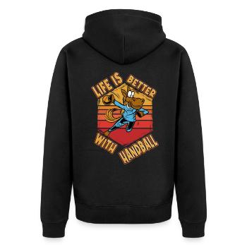 Handball Handballer Spieler Pferd Vintage Retro - Unisex Premium Bio Zip Hoodie - Schwarz - Hinten - Nico (187cm)