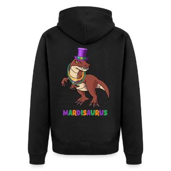 MARDISAURUS Mardi Gras Dinosaurus - Unisex Premium Bio Zip Hoodie - Schwarz - Hinten - Nico (187cm)