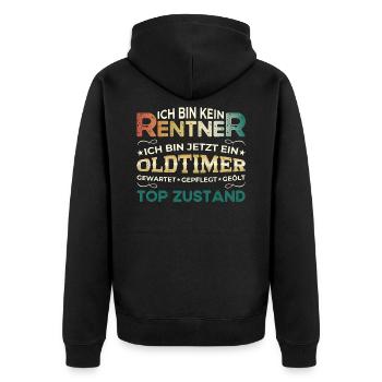 Rentner Rentnerin Rente 2024 Geschenk Ruhestand - Unisex Premium Bio Zip Hoodie - Schwarz - Hinten - Nico (187cm)