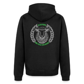 Schaf bleib ruhig und folge der Herde - Unisex Premium Bio Zip Hoodie - Schwarz - Hinten - Nico (187cm)