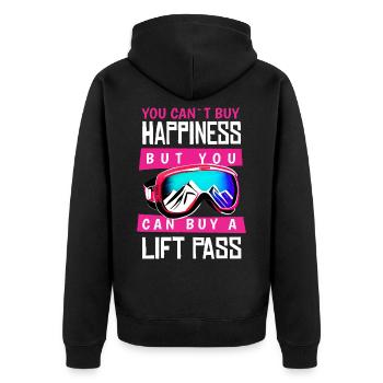 Happiness Happy Lift Pass Ski Skiing Snowboard - Unisex Premium Organic Zip Hoodie - black - Back - Nico (187cm)