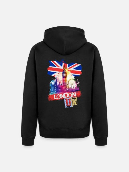 London England Stadt Skyline Big Ben Bunt Splash - Unisex Premium Bio Zip Hoodie - Schwarz