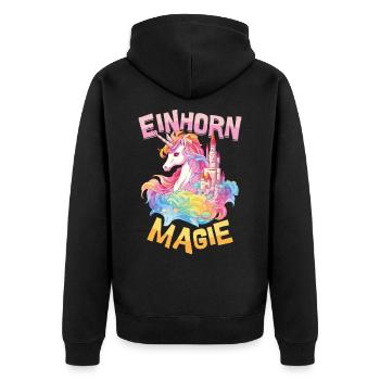Einhorn Magie Regenbogen Schloss Bunt Fantasie - Unisex Premium Bio Zip Hoodie - Schwarz - Hinten - Nico (187cm)