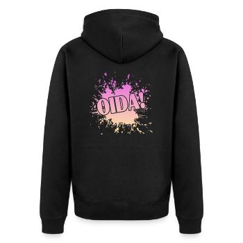 Oida - Unisex Premium Bio Zip Hoodie - Schwarz - Hinten - Nico (187cm)