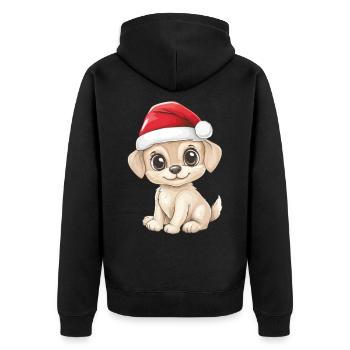 Hund Weihnachten Süß Niedlich Xmas Weihnachtlich - Unisex Premium Bio Zip Hoodie - Schwarz - Hinten - Nico (187cm)