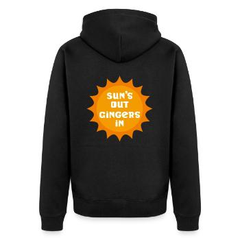 Sonnen raus Ingwer rein - Unisex Premium Bio Zip Hoodie - Schwarz - Hinten - Nico (187cm)
