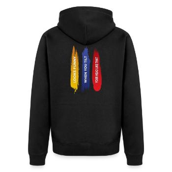 Tilt head Kopf verdrehen Geschenk - Unisex Premium Bio Zip Hoodie - Schwarz - Hinten - Nico (187cm)