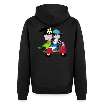 Scooter Couple – Journey with Moped - Unisex Premium Organic Zip Hoodie - black - Back - Nico (187cm)