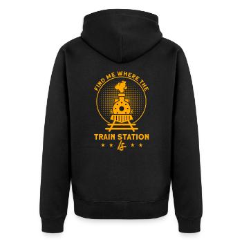 Modellbahn Zug Lokomotiven Geschenk - Unisex Premium Bio Zip Hoodie - Schwarz - Hinten - Nico (187cm)