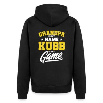 Kubb Opa Kubb ist mein Spiel Geschenk - Unisex Premium Bio Zip Hoodie - Schwarz - Hinten - Nico (187cm)