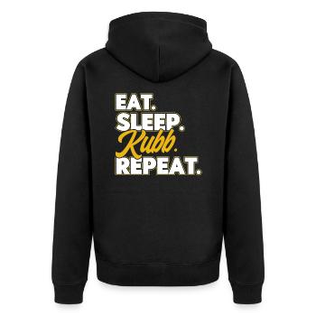 Kubb Eat Sleep Kubb Repeat Geschenk - Unisex Premium Bio Zip Hoodie - Schwarz - Hinten - Nico (187cm)