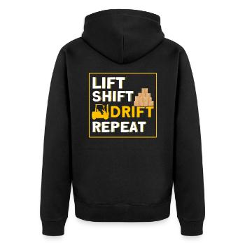 Gabelstaplerfahrer Heben, Schieben, Driften, Wiede - Unisex Premium Bio Zip Hoodie - Schwarz - Hinten - Nico (187cm)