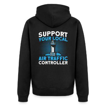 Luftverkehrskontrolle Flughafen Geschenk - Unisex Premium Bio Zip Hoodie - Schwarz - Hinten - Nico (187cm)