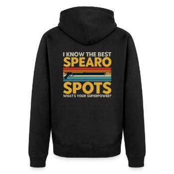 Speerfischer Die besten Speerfischer Spots - Unisex Premium Bio Zip Hoodie - Schwarz - Hinten - Nico (187cm)